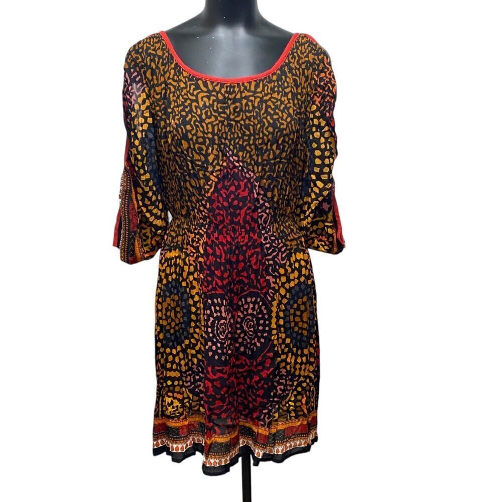 Kareenas Tribal Print Cold Shoulder Dress Size large NEW